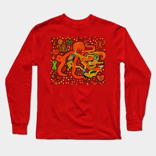Tropical Octopus Attack - Red Long Sleeve T-Shirt